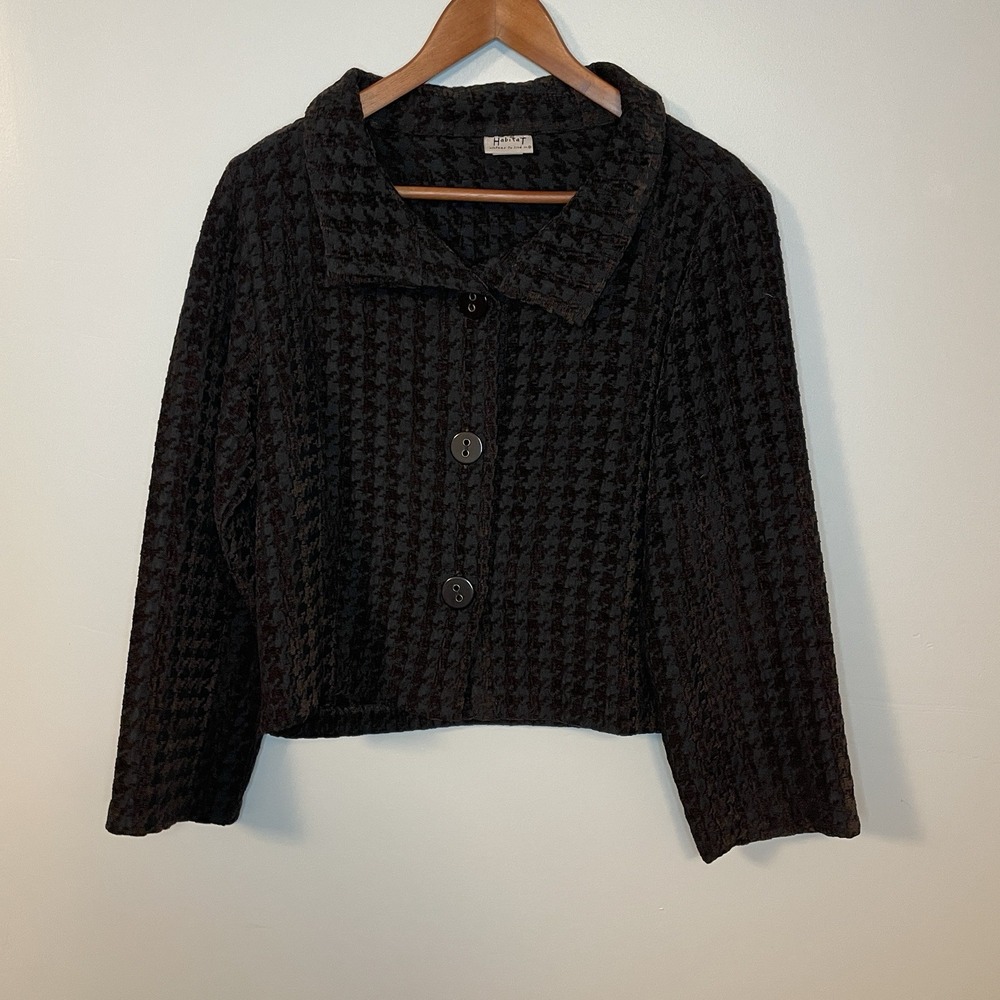 HABITAT CLOTHES TO LIVE IN Brown Black Houndstooth Button Blazer Jacket Women S